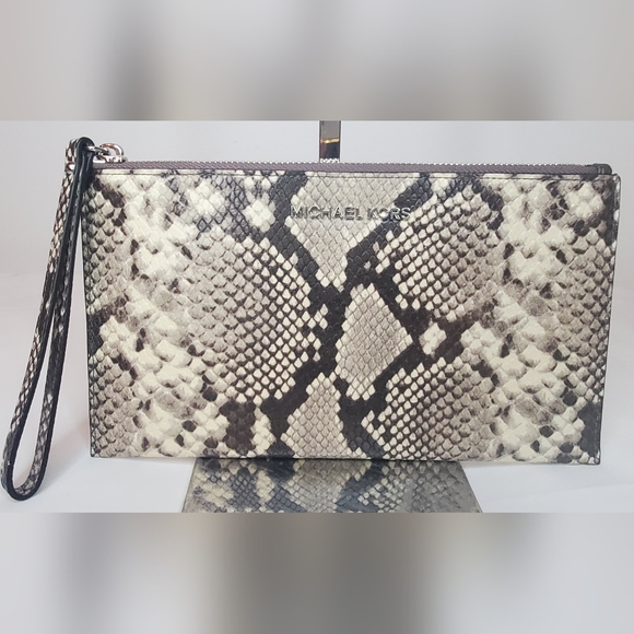 Michael Kors Collection Jetset Travel Snake Print Clutch Wristlet NWOT 6”x10” - Picture 1 of 8
